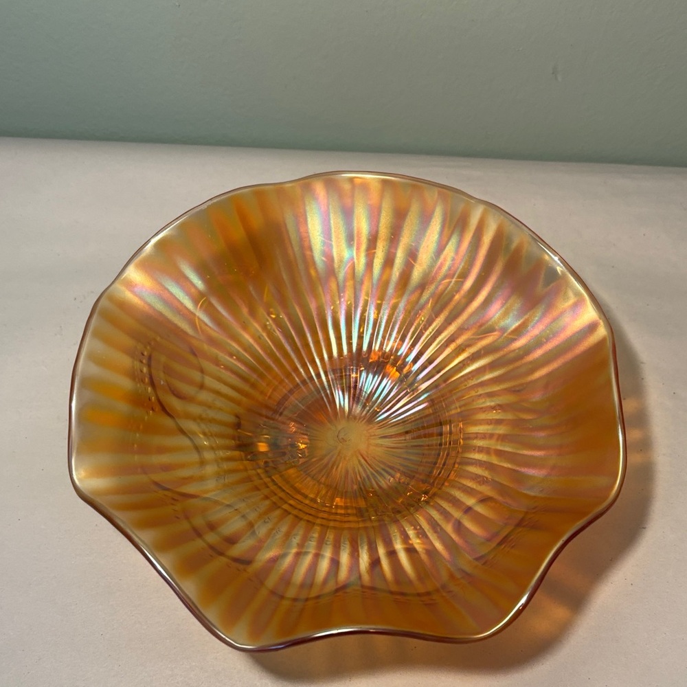 Vintage Northwood Marigold Carnival Glass Ruffled Footed Bowl